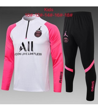 Jordan Paris Saint-Germain Kids White/Pink Soccer Football Tracksuit 2021-2022
