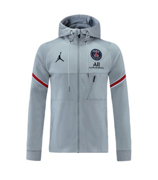 Paris Saint-Germain Light Gray Soccer Hoodie Tracksuit Mens Football Training 2021-2022