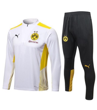 Borussia Dortmund White Gray Men's Soccer Tracksuit Football Kit 2021-2022