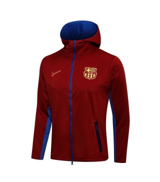 Barcelona Red Men's Football Hooded Jacket Soccer Tracksuit 2021-2022