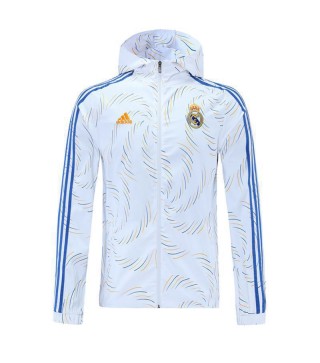 Real Madrid White Soccer Windbreaker Jacket Men's Football Tracksuit 2021-2022