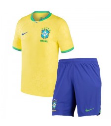 Brazil Home Soccer Jersey Kids Football Kit Youth Uniforms World Cup Qatar 2022